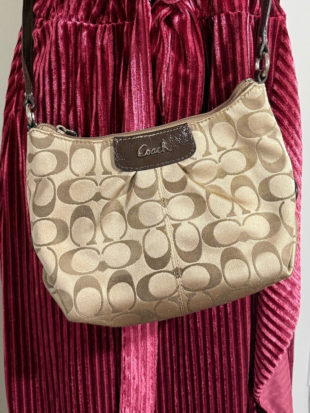 Coach Beige/Tan Signature Jacquard Shoulder Bag